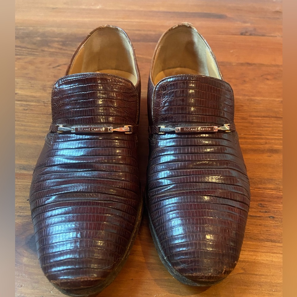 Vintage Roland Cartier chocolate brown lizard loafers